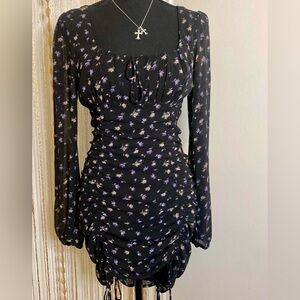 Cotton Candy LA Black Floral Ruched Mini Dress Size Small